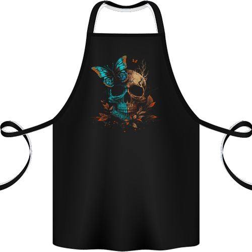 A Butterfly Skull in the Wild Mens Womens Kids Unisex Black Apron 100% Cotton