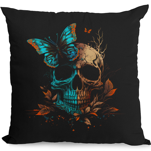 A Butterfly Skull in the Wild Mens Womens Kids Unisex Black Cushion Cover