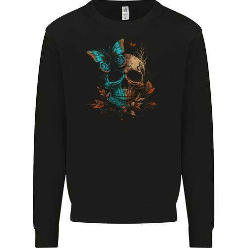 A Butterfly Skull in the Wild Mens Womens Kids Unisex Black Kids Sweatshirt