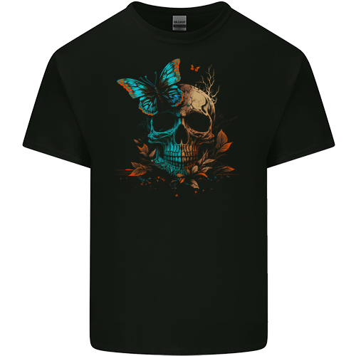 A Butterfly Skull in the Wild Mens Womens Kids Unisex Black Kids T-Shirt