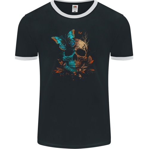 A Butterfly Skull in the Wild Mens Womens Kids Unisex Black Mens Ringer