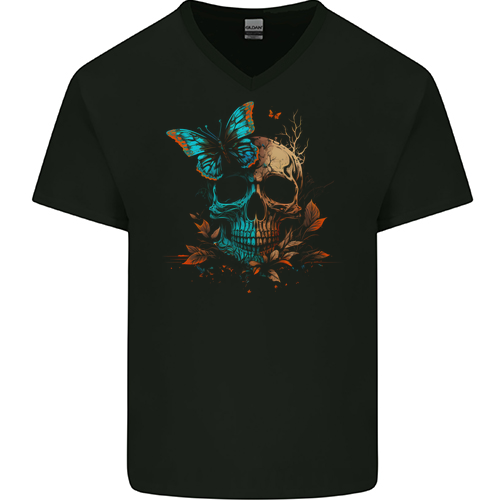 A Butterfly Skull in the Wild Mens Womens Kids Unisex Black Mens V-Neck T-Shirt