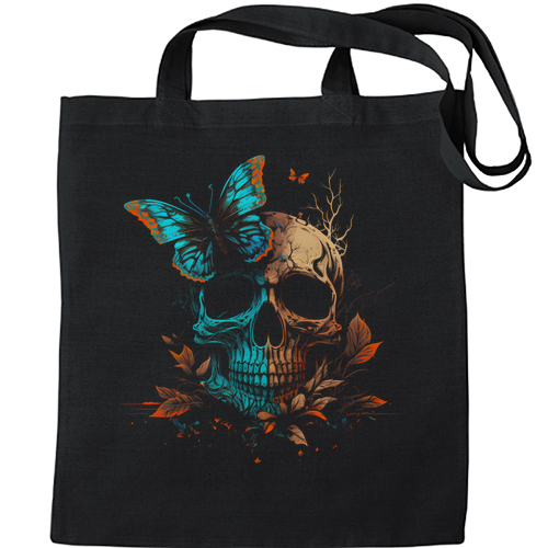 A Butterfly Skull in the Wild Mens Womens Kids Unisex Black Tote Bag