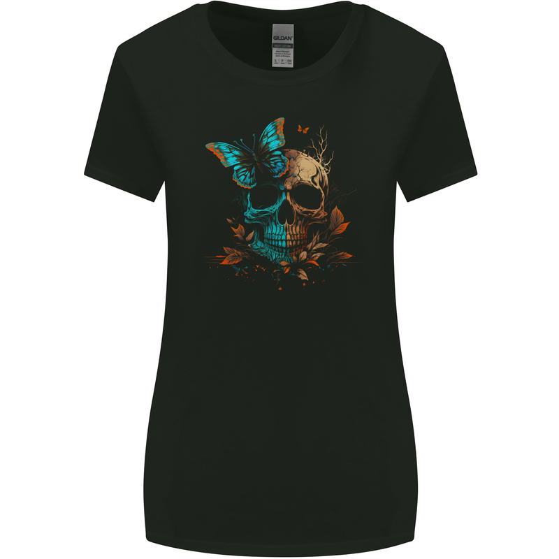 A Butterfly Skull in the Wild Womens Wider Cut T-Shirt Black