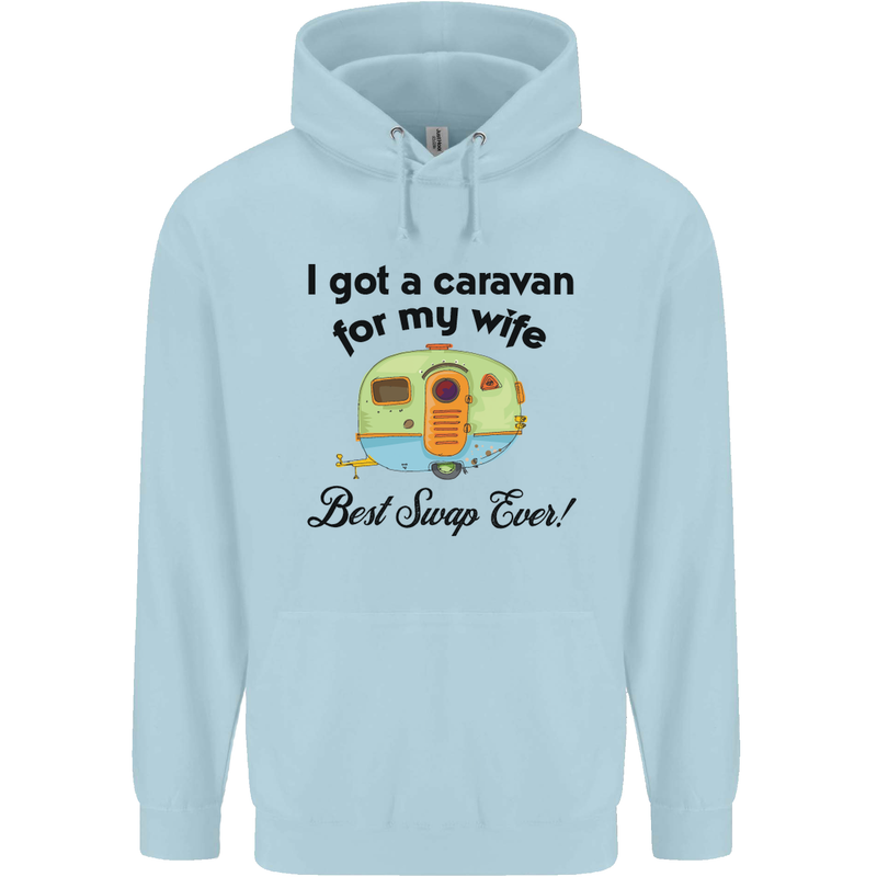 A Caravan for My Wife Caravanning Funny Childrens Kids Hoodie Light Blue