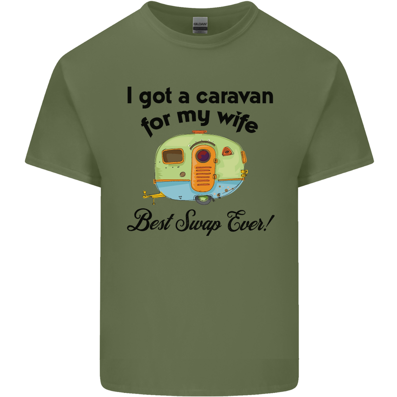 A Caravan for My Wife Caravanning Funny Mens Cotton T-Shirt Tee Top Military Green