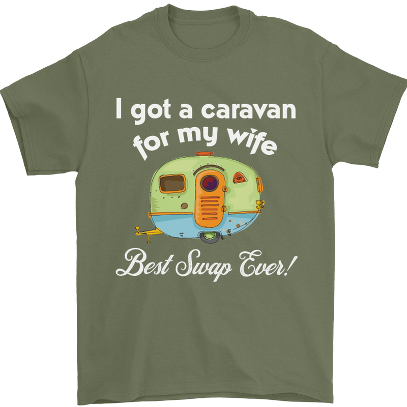 A Caravan for My Wife Caravanning Funny Mens T-Shirt Cotton Gildan Military Green