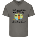 A Caravan for My Wife Caravanning Funny Mens V-Neck Cotton T-Shirt Charcoal
