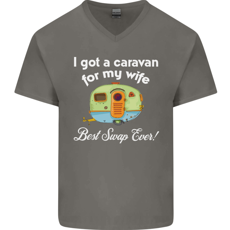 A Caravan for My Wife Caravanning Funny Mens V-Neck Cotton T-Shirt Charcoal
