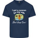 A Caravan for My Wife Caravanning Funny Mens V-Neck Cotton T-Shirt Navy Blue