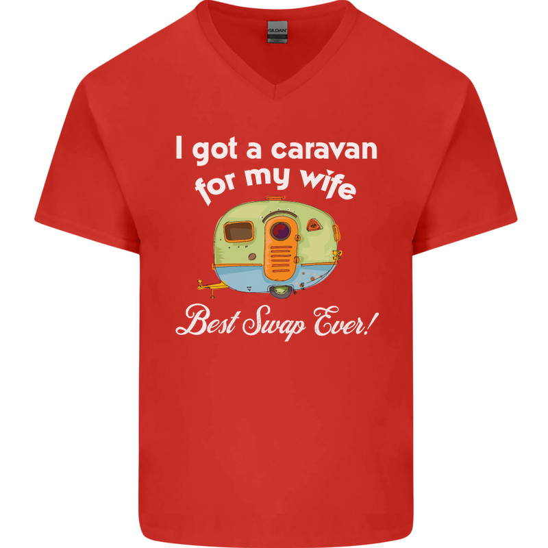 A Caravan for My Wife Caravanning Funny Mens V-Neck Cotton T-Shirt Red