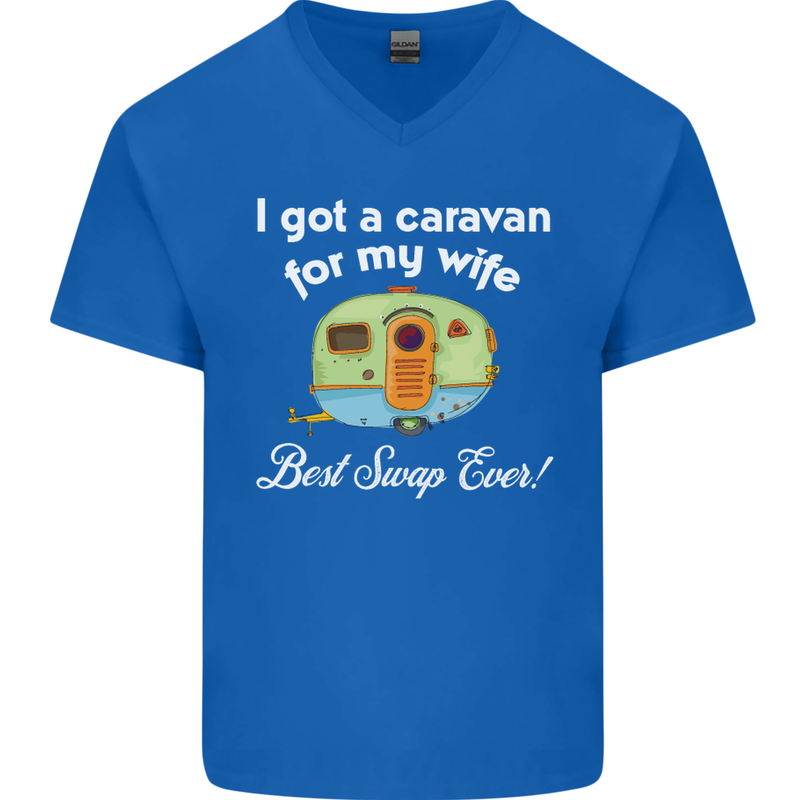 A Caravan for My Wife Caravanning Funny Mens V-Neck Cotton T-Shirt Royal Blue