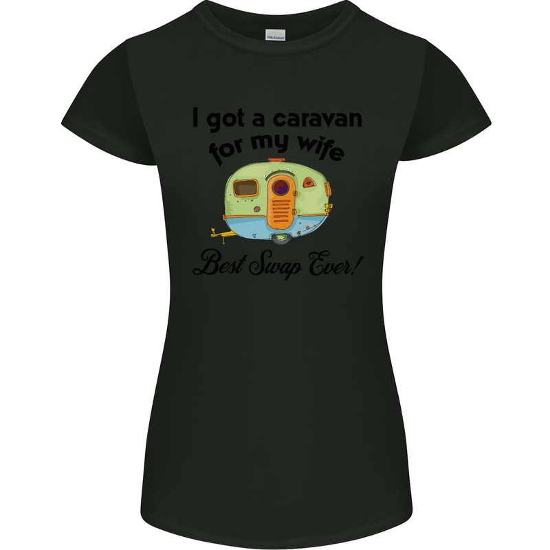 A Caravan for My Wife Caravanning Funny Womens Petite Cut T-Shirt Black