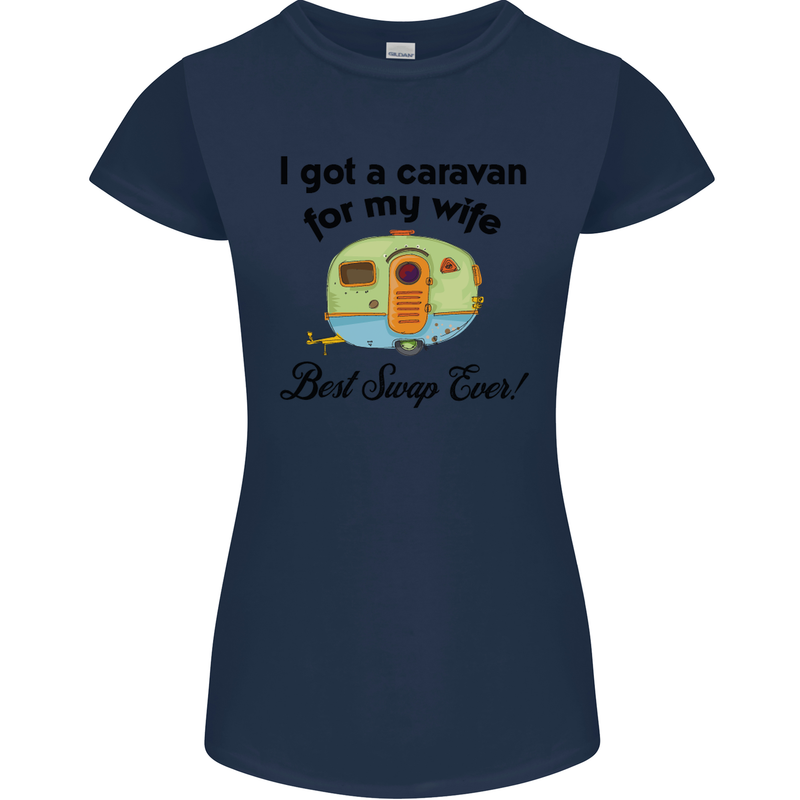 A Caravan for My Wife Caravanning Funny Womens Petite Cut T-Shirt Navy Blue