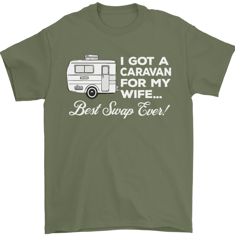 A Caravan for My Wife Funny Caravanning Mens T-Shirt Cotton Gildan Military Green