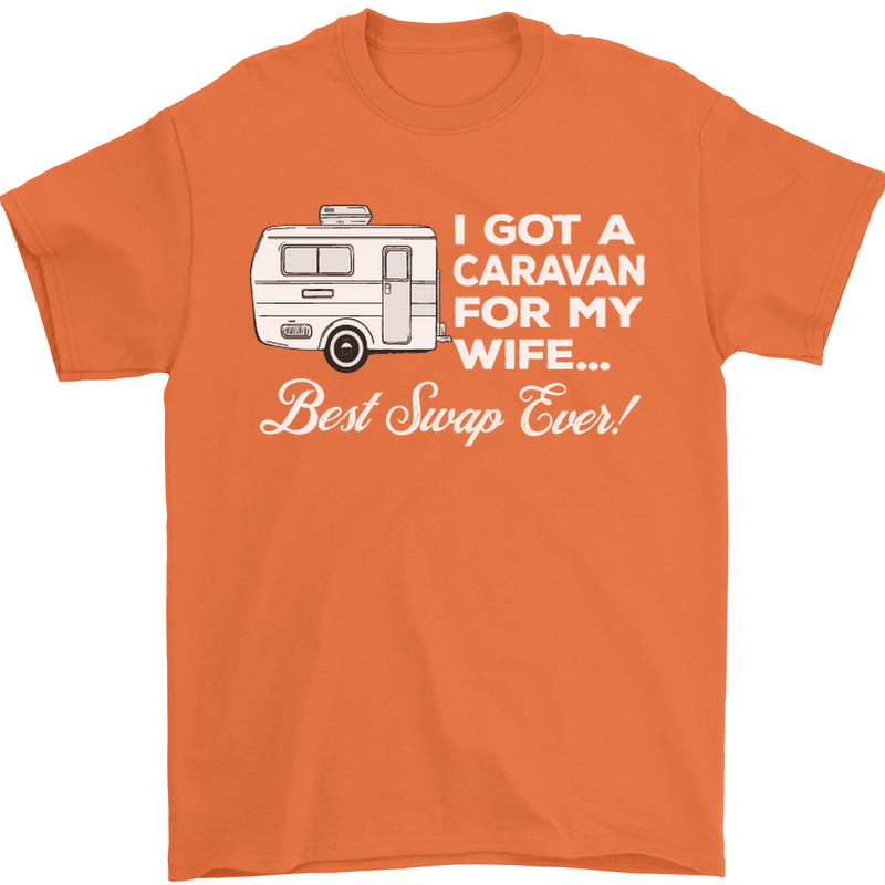A Caravan for My Wife Funny Caravanning Mens T-Shirt Cotton Gildan Orange