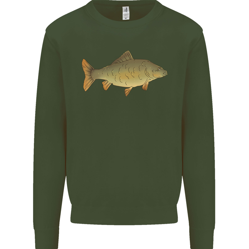 A Carp Fish Fishing Fisherman Kids Sweatshirt Jumper Forest Green