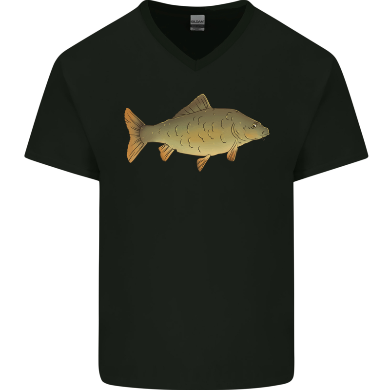 A Carp Fish Fishing Fisherman Mens V-Neck Cotton T-Shirt Black