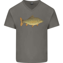 A Carp Fish Fishing Fisherman Mens V-Neck Cotton T-Shirt Charcoal