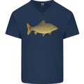 A Carp Fish Fishing Fisherman Mens V-Neck Cotton T-Shirt Navy Blue