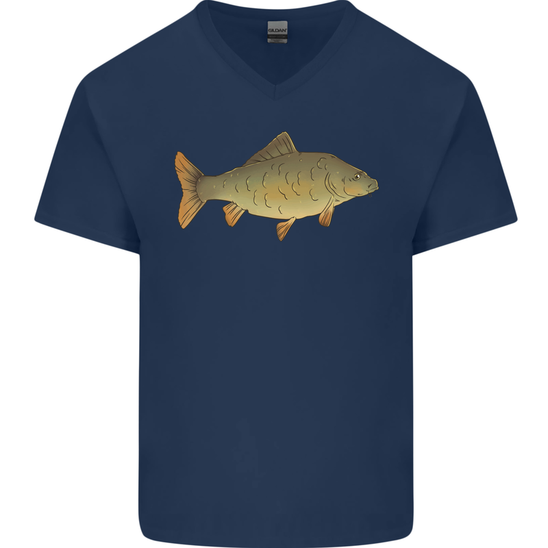 A Carp Fish Fishing Fisherman Mens V-Neck Cotton T-Shirt Navy Blue
