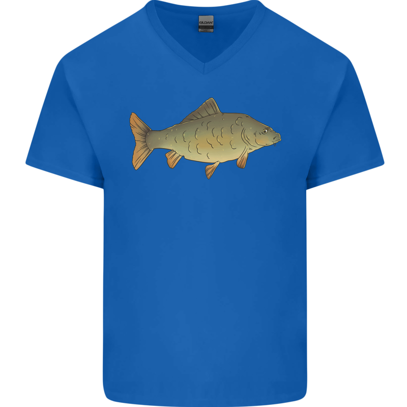 A Carp Fish Fishing Fisherman Mens V-Neck Cotton T-Shirt Royal Blue