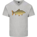 A Carp Fish Fishing Fisherman Mens V-Neck Cotton T-Shirt Sports Grey