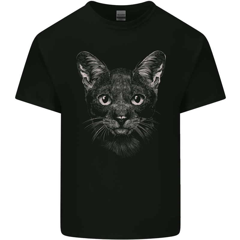 A Cat Face Mens Cotton T-Shirt Tee Top Black