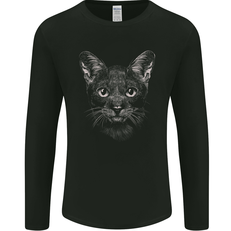 A Cat Face Mens Long Sleeve T-Shirt Black