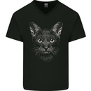 A Cat Face Mens V-Neck Cotton T-Shirt Black