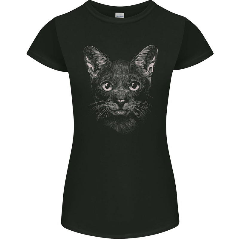 A Cat Face Womens Petite Cut T-Shirt Black