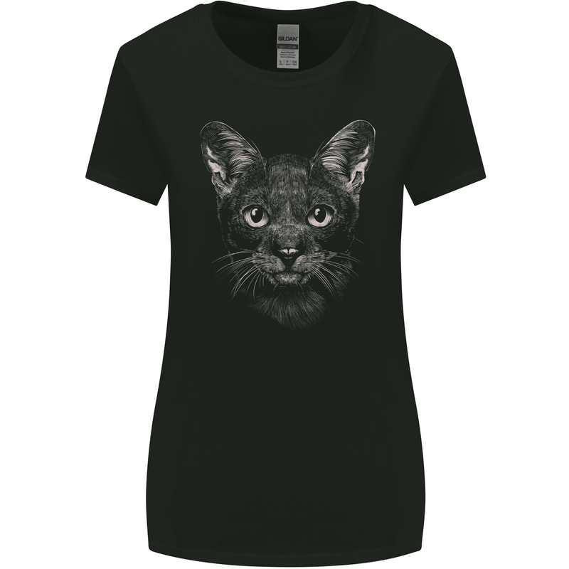 A Cat Face Womens Wider Cut T-Shirt Black