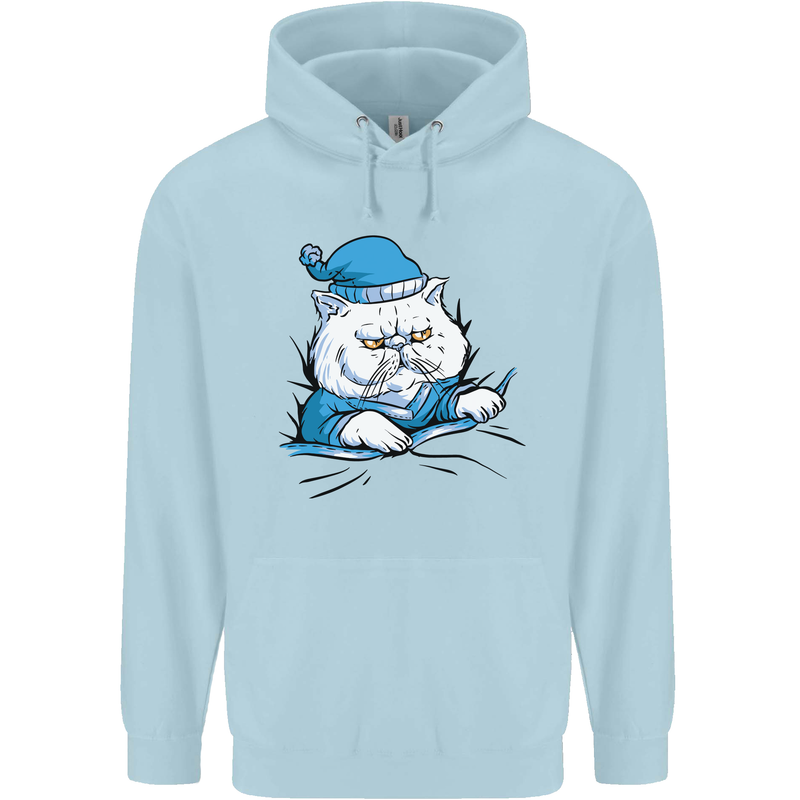 A Cat In Bed Under the Duvet Childrens Kids Hoodie Light Blue