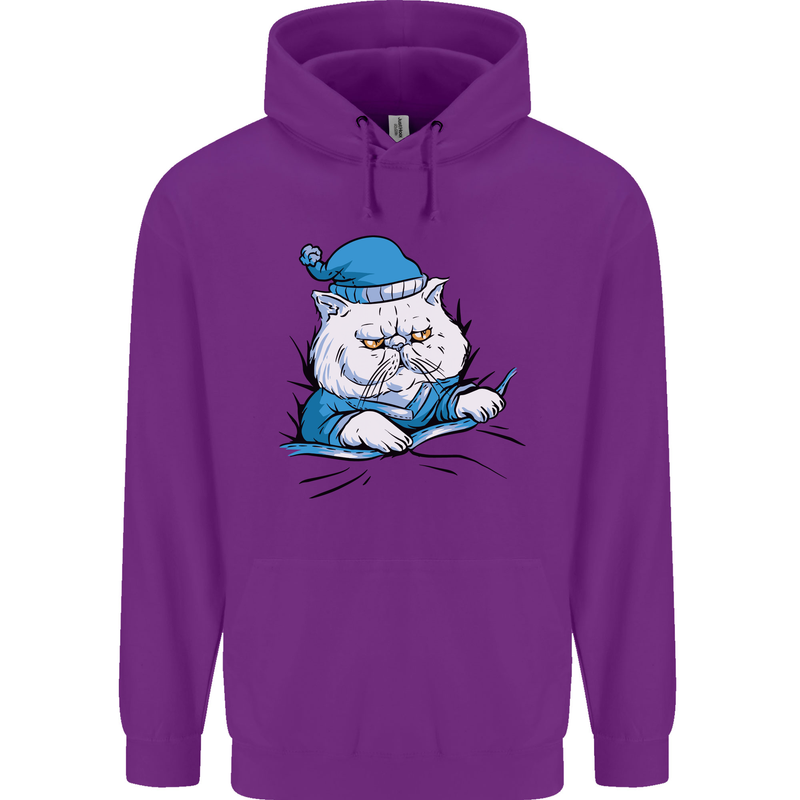A Cat In Bed Under the Duvet Childrens Kids Hoodie Purple