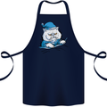 A Cat In Bed Under the Duvet Cotton Apron 100% Organic Navy Blue