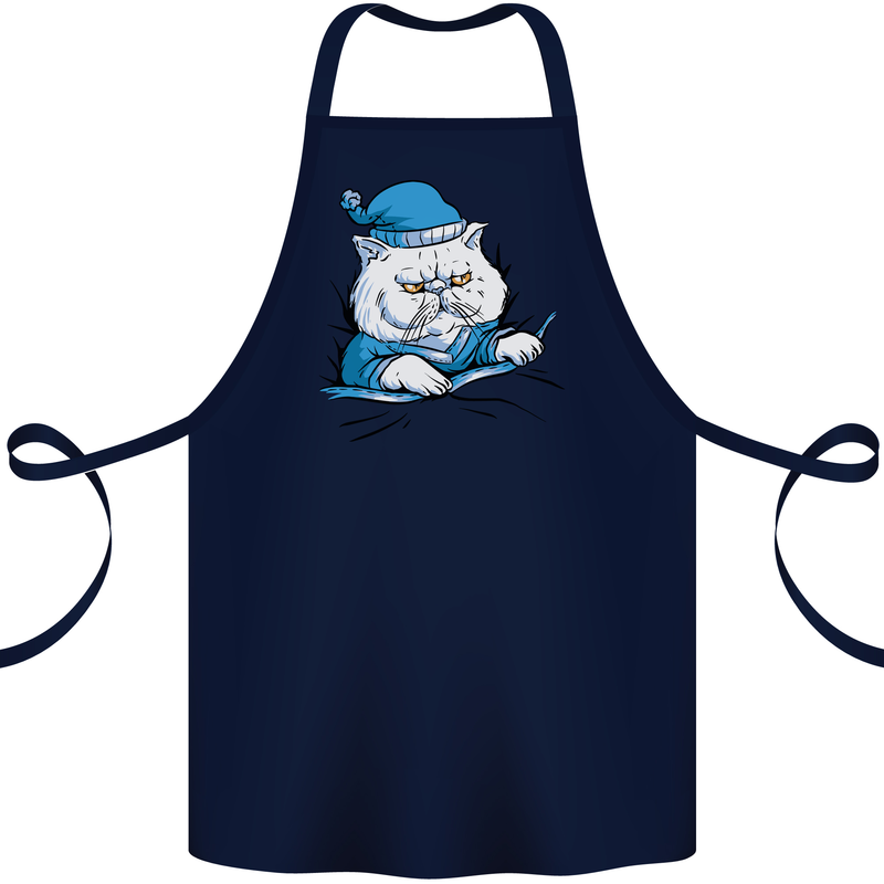 A Cat In Bed Under the Duvet Cotton Apron 100% Organic Navy Blue