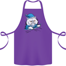 A Cat In Bed Under the Duvet Cotton Apron 100% Organic Purple