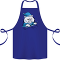 A Cat In Bed Under the Duvet Cotton Apron 100% Organic Royal Blue