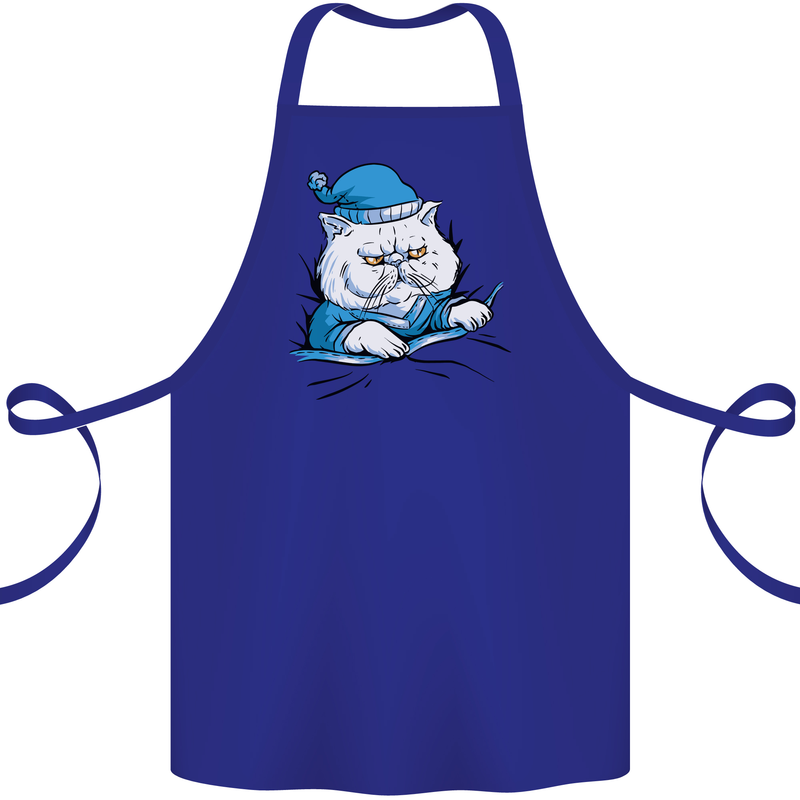 A Cat In Bed Under the Duvet Cotton Apron 100% Organic Royal Blue