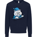 A Cat In Bed Under the Duvet Kids Sweatshirt Jumper Navy Blue