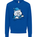 A Cat In Bed Under the Duvet Kids Sweatshirt Jumper Royal Blue