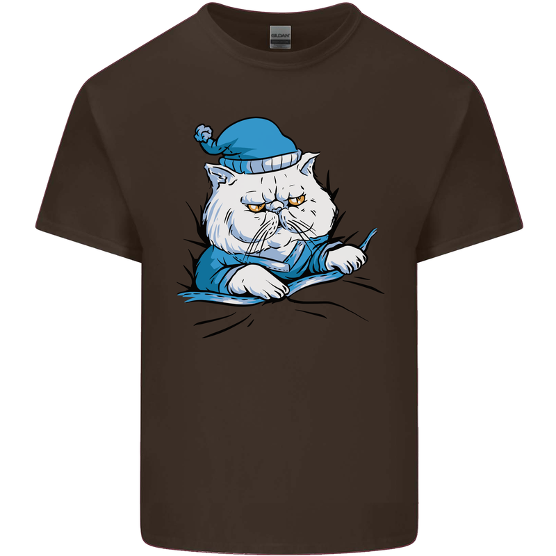 A Cat In Bed Under the Duvet Kids T-Shirt Childrens Chocolate