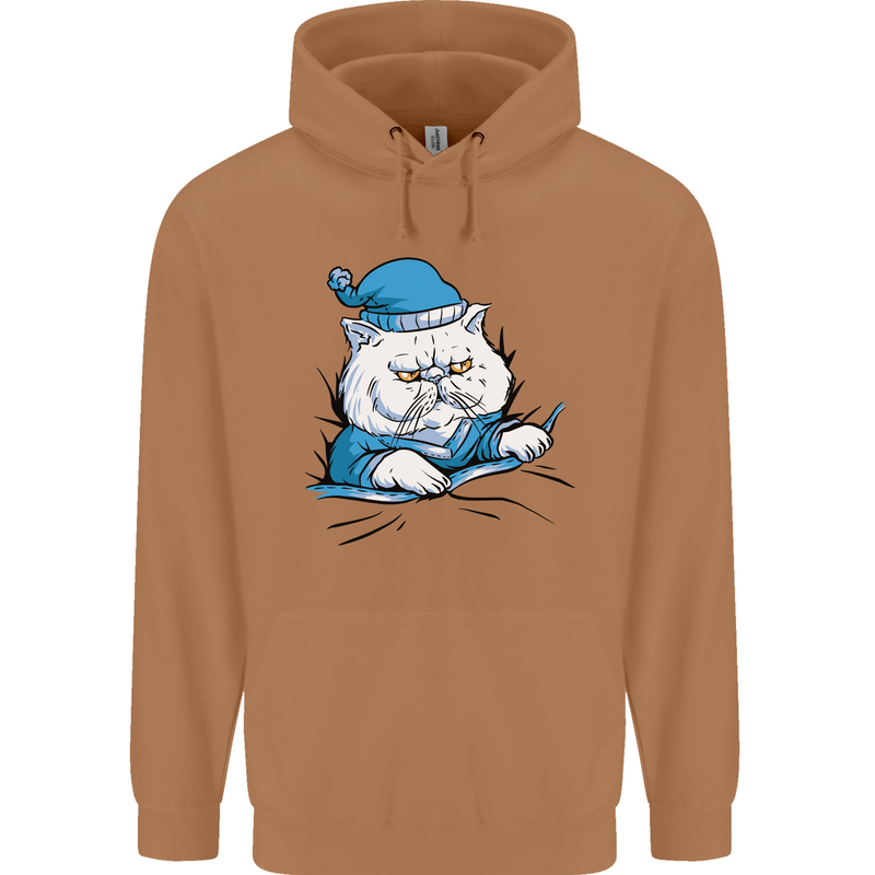 A Cat In Bed Under the Duvet Mens 80% Cotton Hoodie Caramel Latte