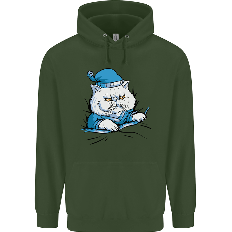 A Cat In Bed Under the Duvet Mens 80% Cotton Hoodie Forest Green
