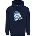 A Cat In Bed Under the Duvet Mens 80% Cotton Hoodie Navy Blue