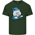 A Cat In Bed Under the Duvet Mens Cotton T-Shirt Tee Top Forest Green
