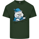A Cat In Bed Under the Duvet Mens Cotton T-Shirt Tee Top Forest Green