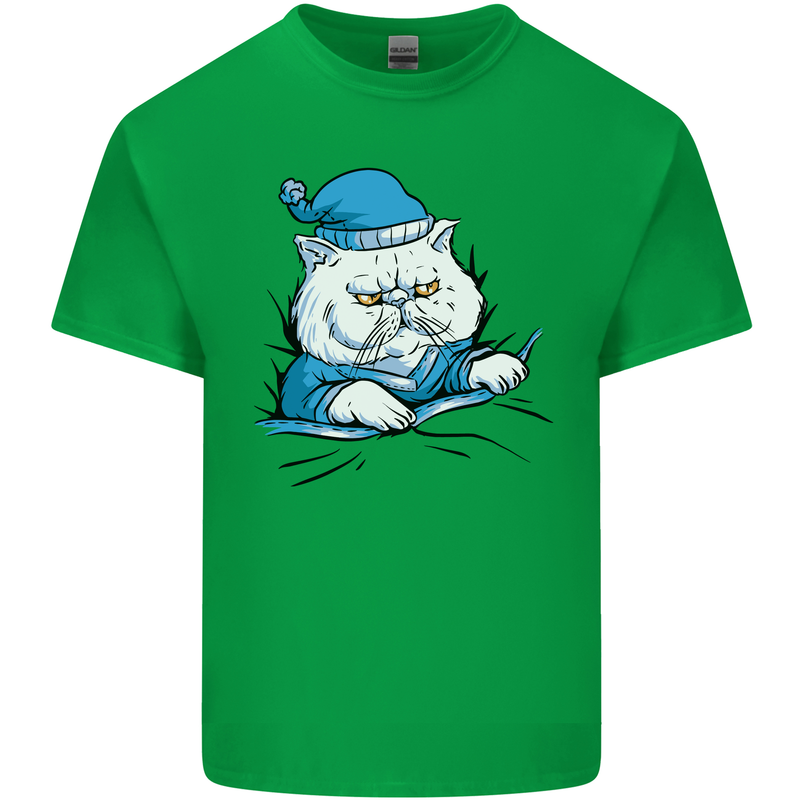 A Cat In Bed Under the Duvet Mens Cotton T-Shirt Tee Top Irish Green