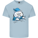 A Cat In Bed Under the Duvet Mens Cotton T-Shirt Tee Top Light Blue