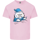 A Cat In Bed Under the Duvet Mens Cotton T-Shirt Tee Top Light Pink